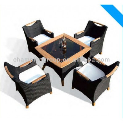 2014 latest design -- teak wood table rattan chairs collection