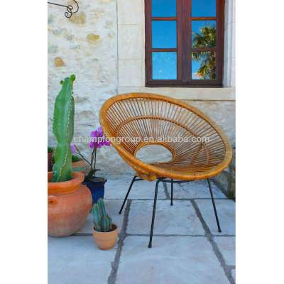 antique finish real rattan round side chair